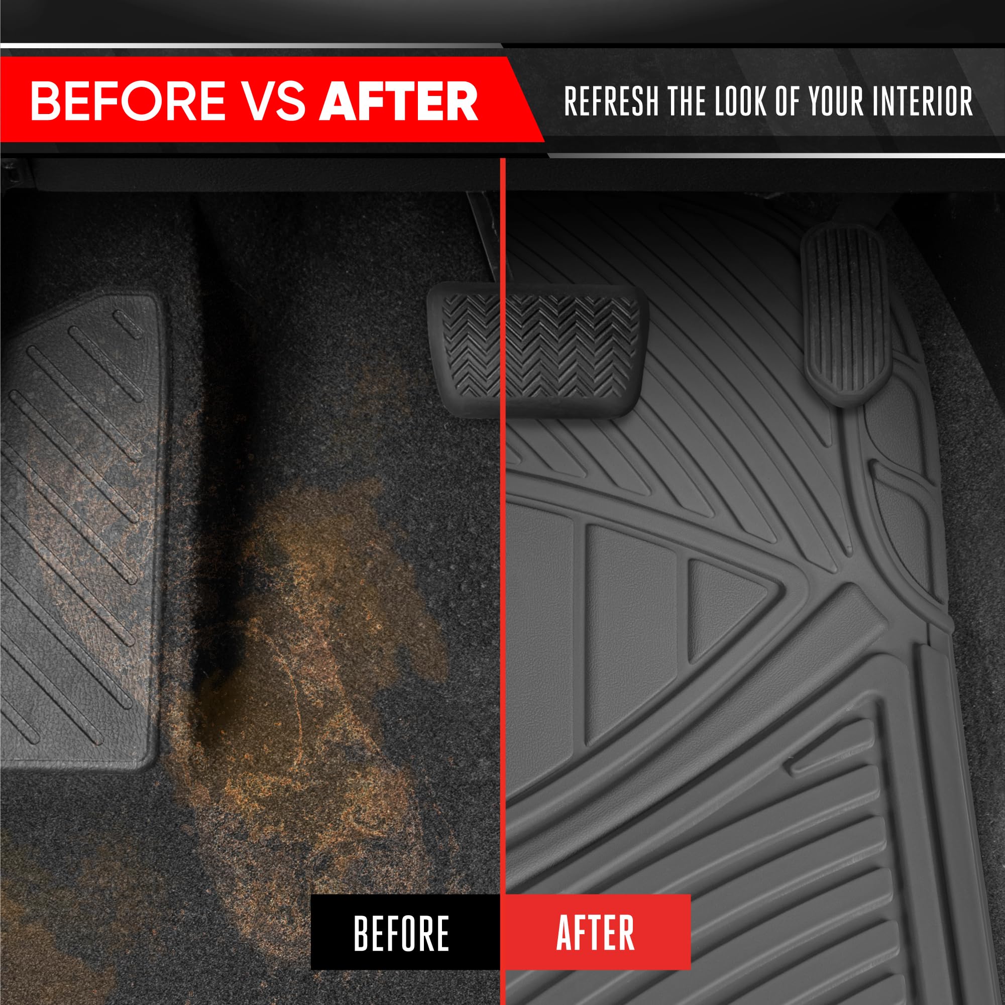 Front mats measure about 28in L by 19in W for broad coverage.