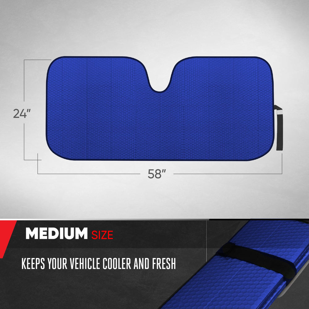 Motor Trend accordion sun shade folded compactly for easy storage