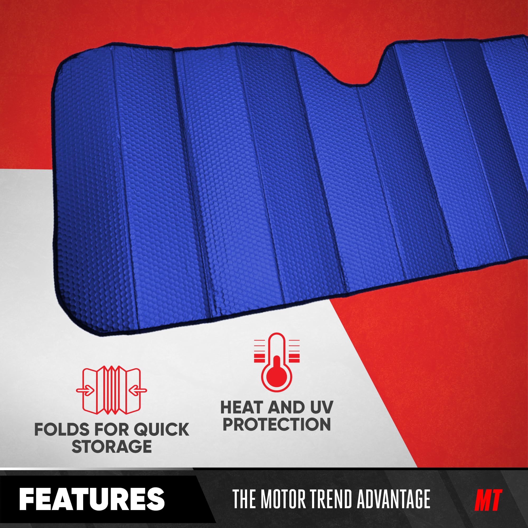 Motor Trend accordion sun shade interior view with shade deployed reducing heat