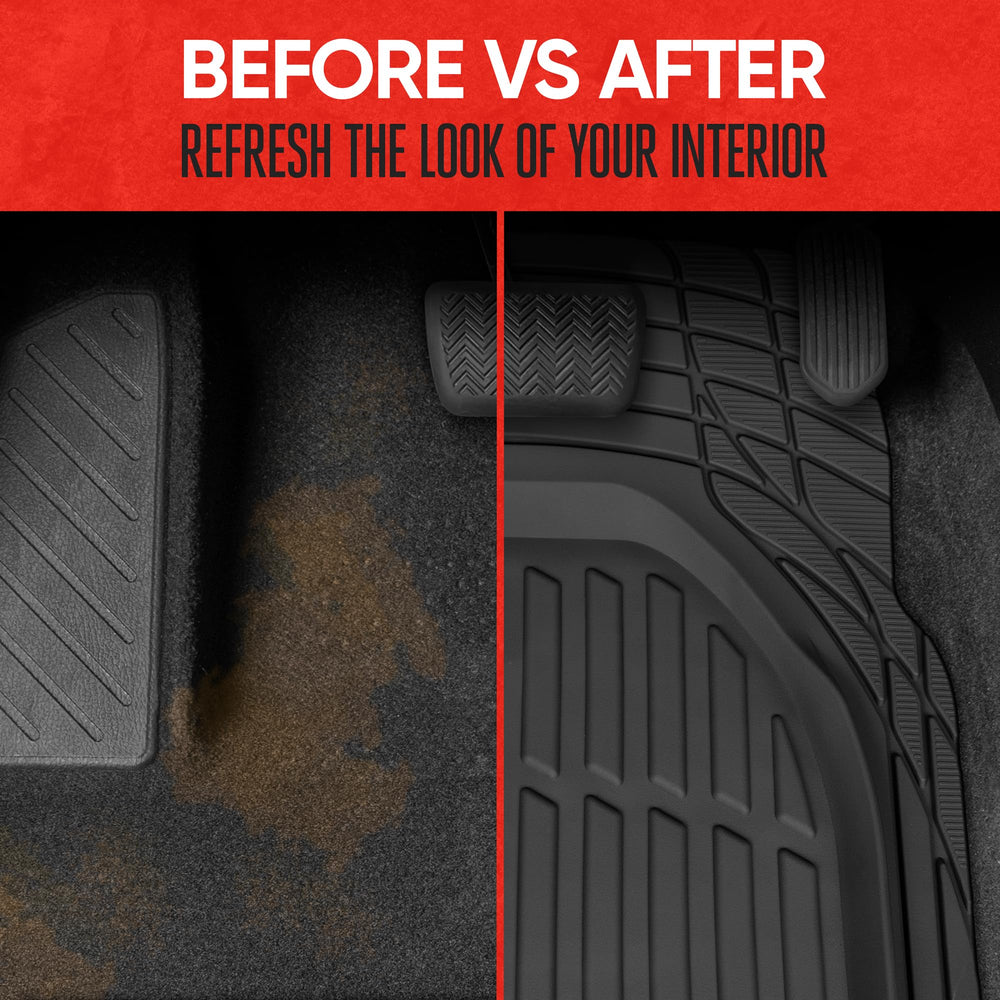 Motor Trend all-weather floor mats protect interiors from rain, mud, and snow.