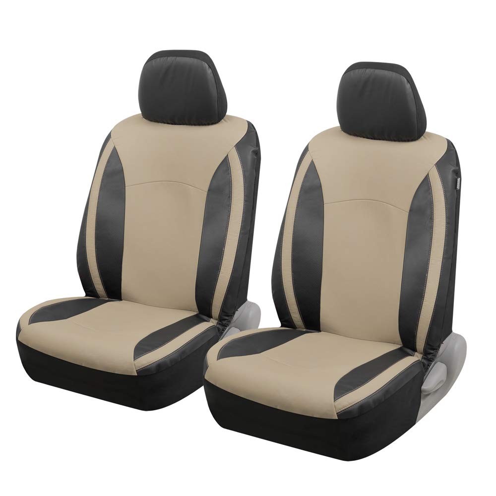 Motor Trend beige faux leather front seat cover enhances protection and style.