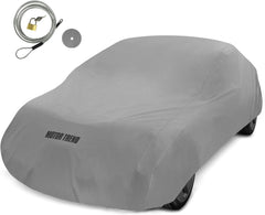 Motor Trend breathable car cover on exterior protects from rain and UV exposure