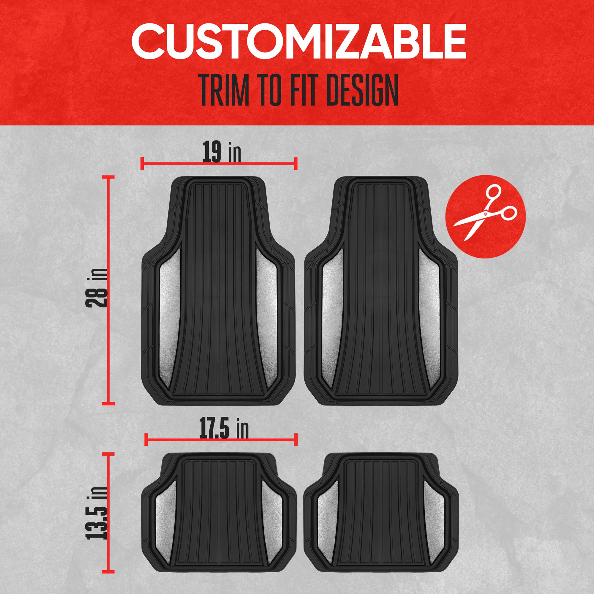 Non-slip backing keeps mats securely in place while driving.
