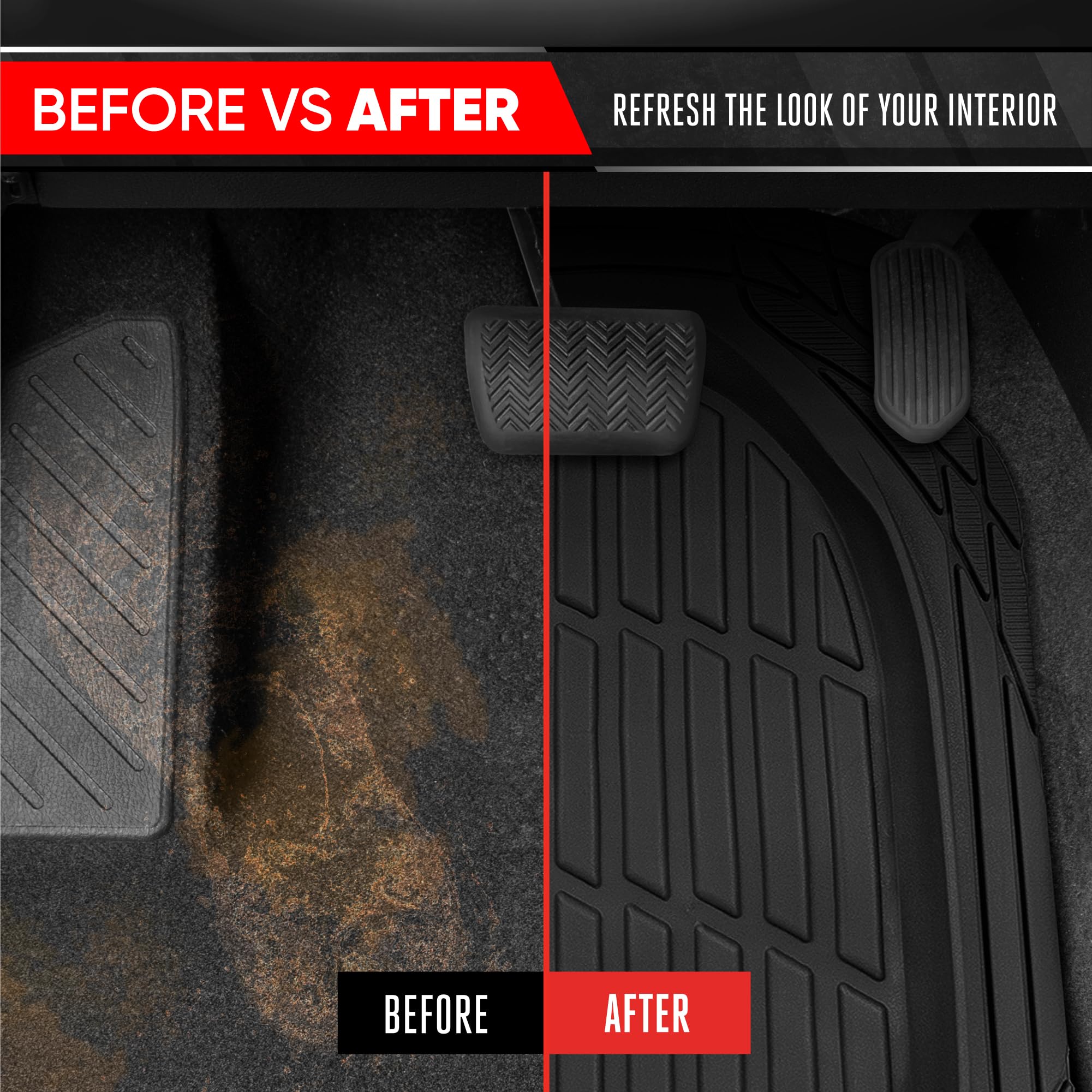 Motor Trend FlexTough easy-clean surface cleans with a quick shake or hose.