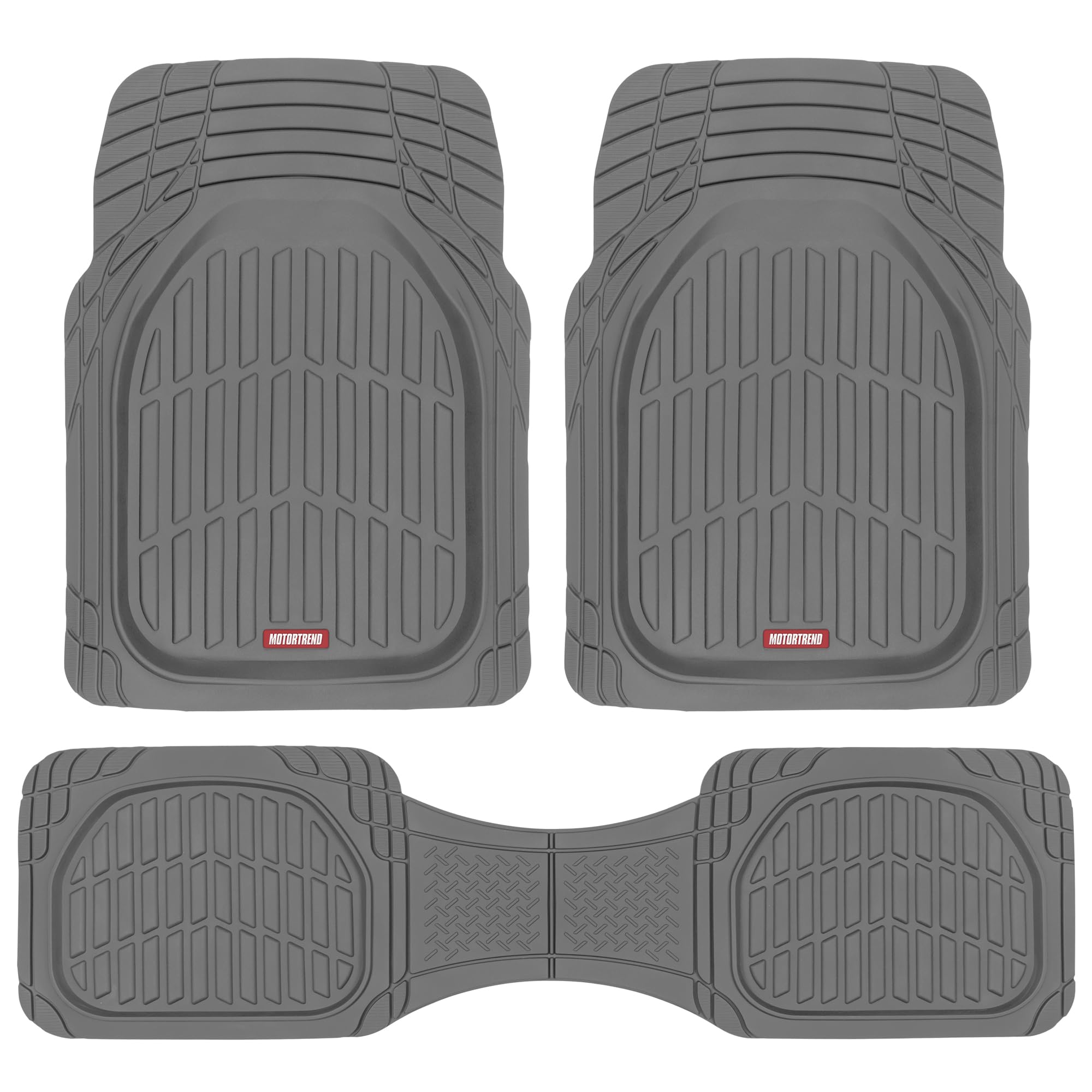 Motor Trend FlexTough front floor mats gray protect against mud and wet messes.