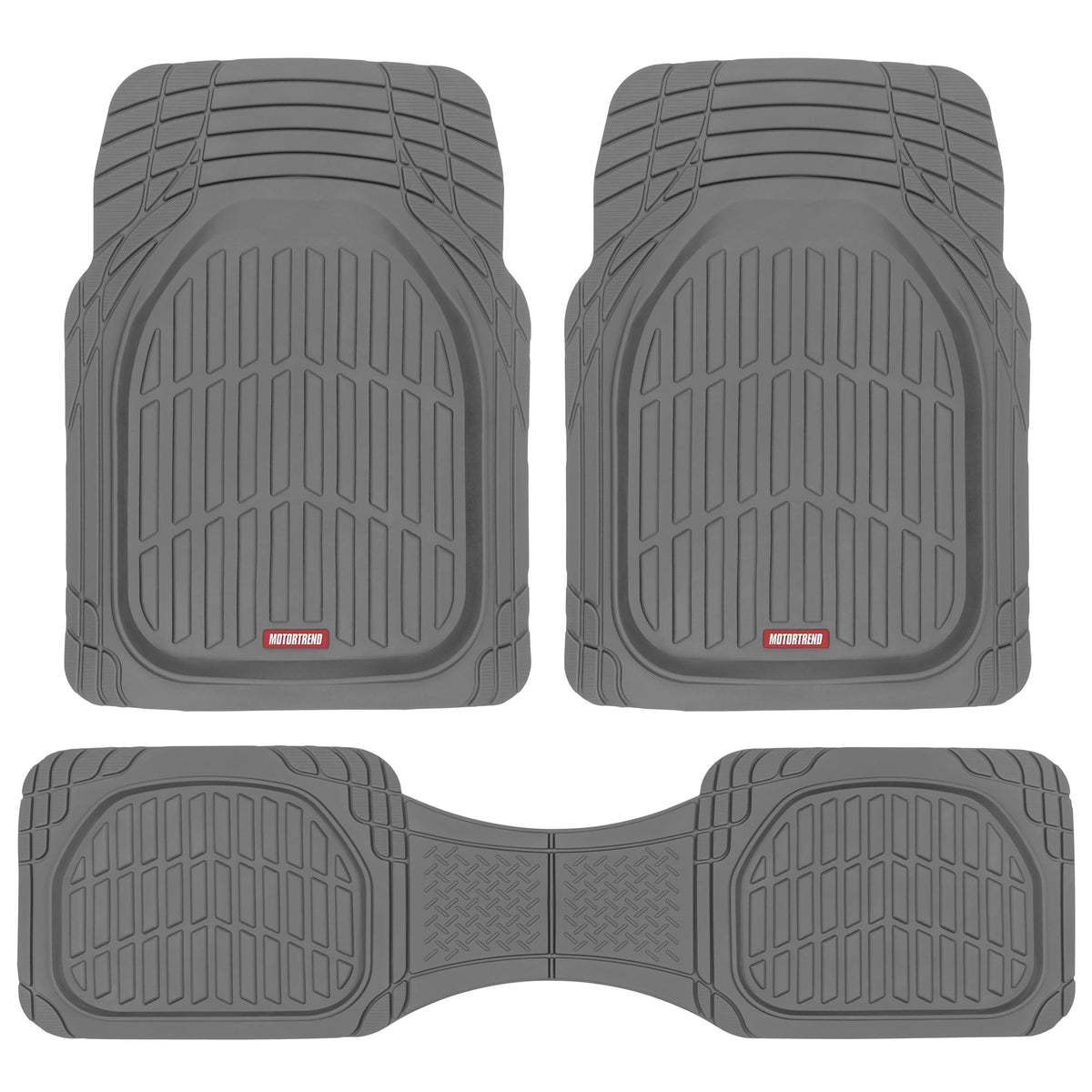 Motor Trend FlexTough front floor mats gray protect against mud and wet messes.