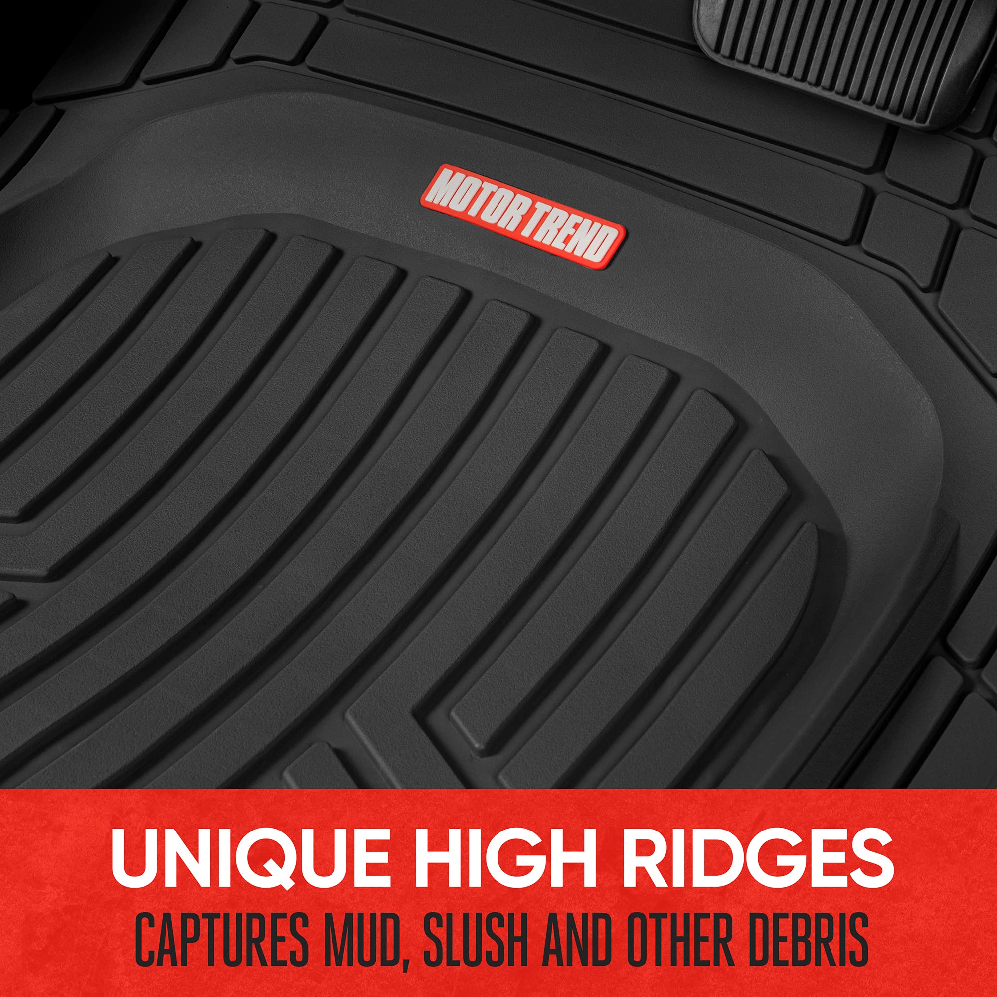 Motor Trend FlexTough Plus all-weather protection for rain, mud, and snow.
