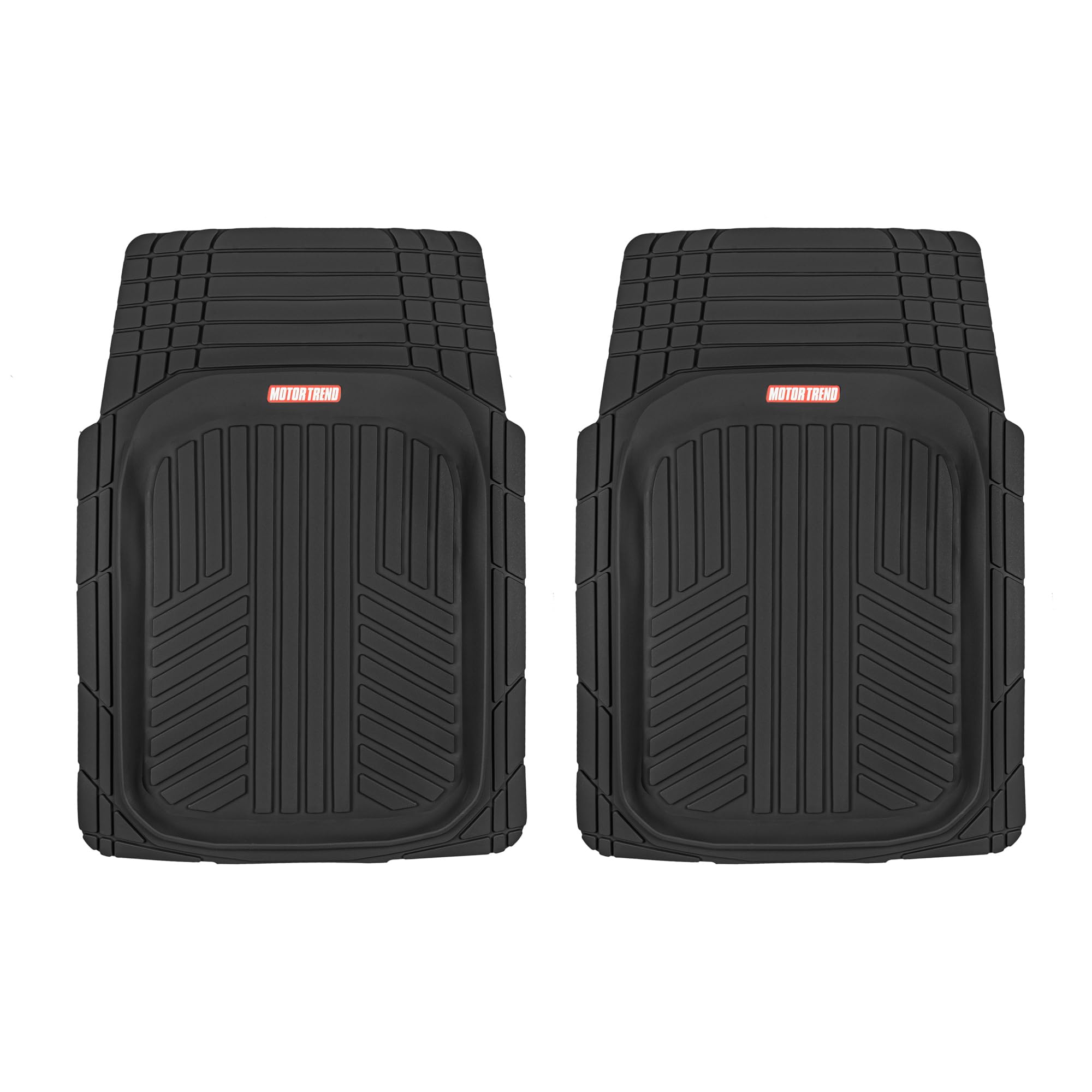 Motor Trend FlexTough Plus front mats in black contour protect against spills and debris.