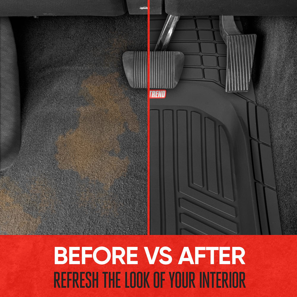 Motor Trend FlexTough Plus non-slip grip helps mats stay in place.