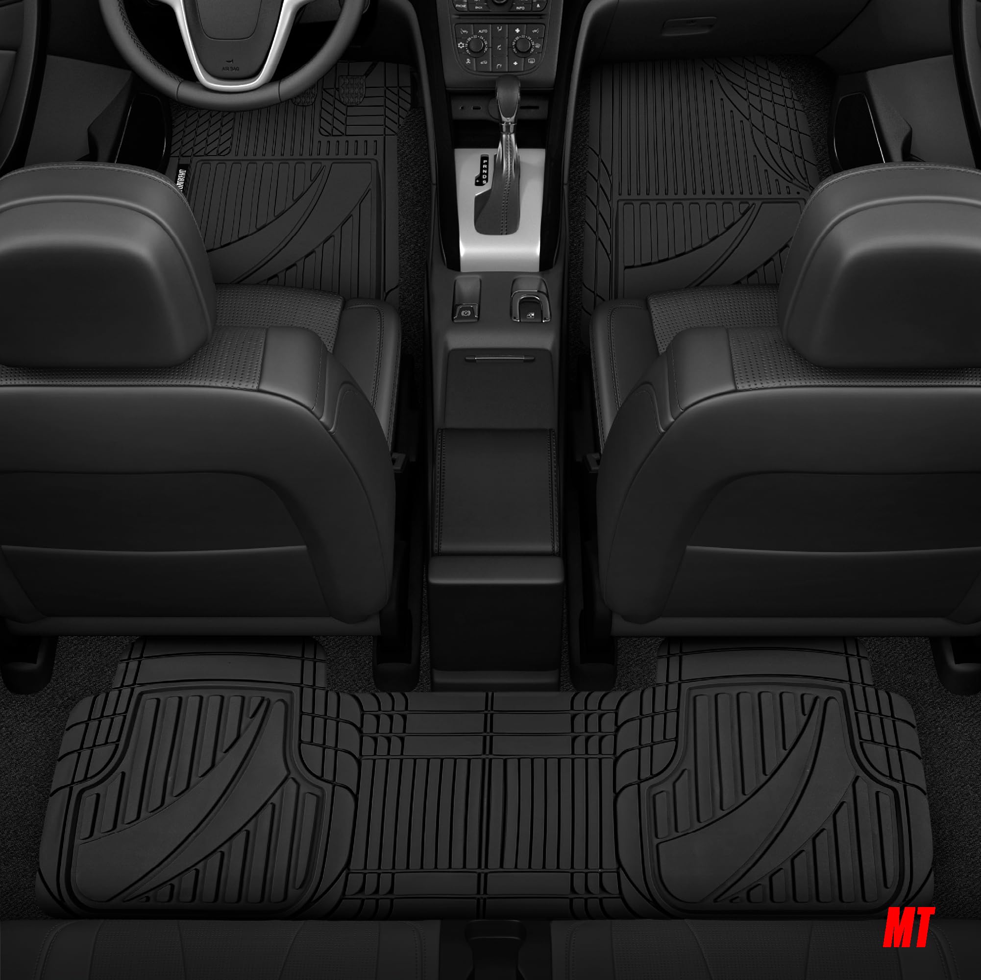 Motor Trend FlexTough deep-dish design traps moisture away from carpets.