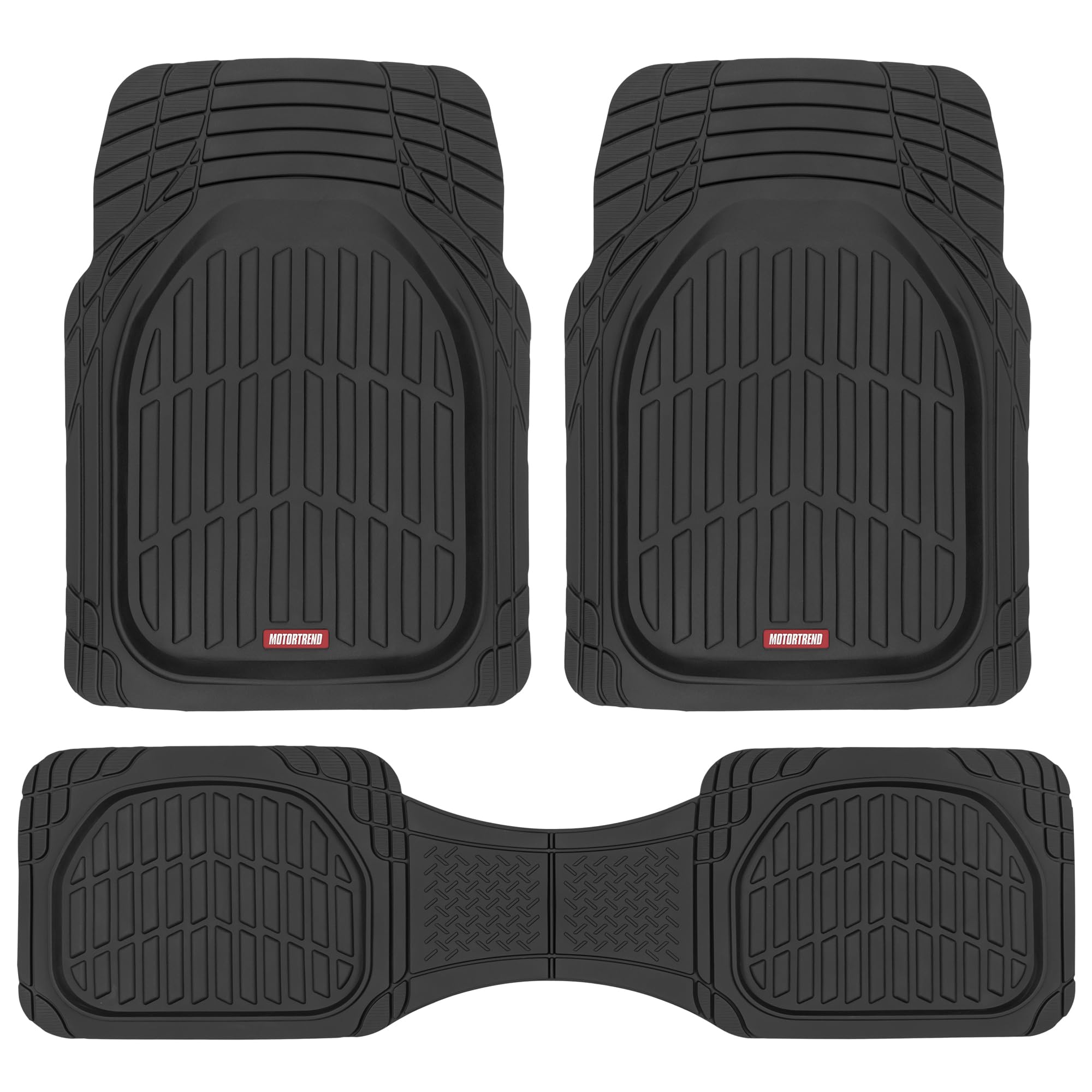 Motor Trend FlexTough front mats with deep dish catch spills and mud.