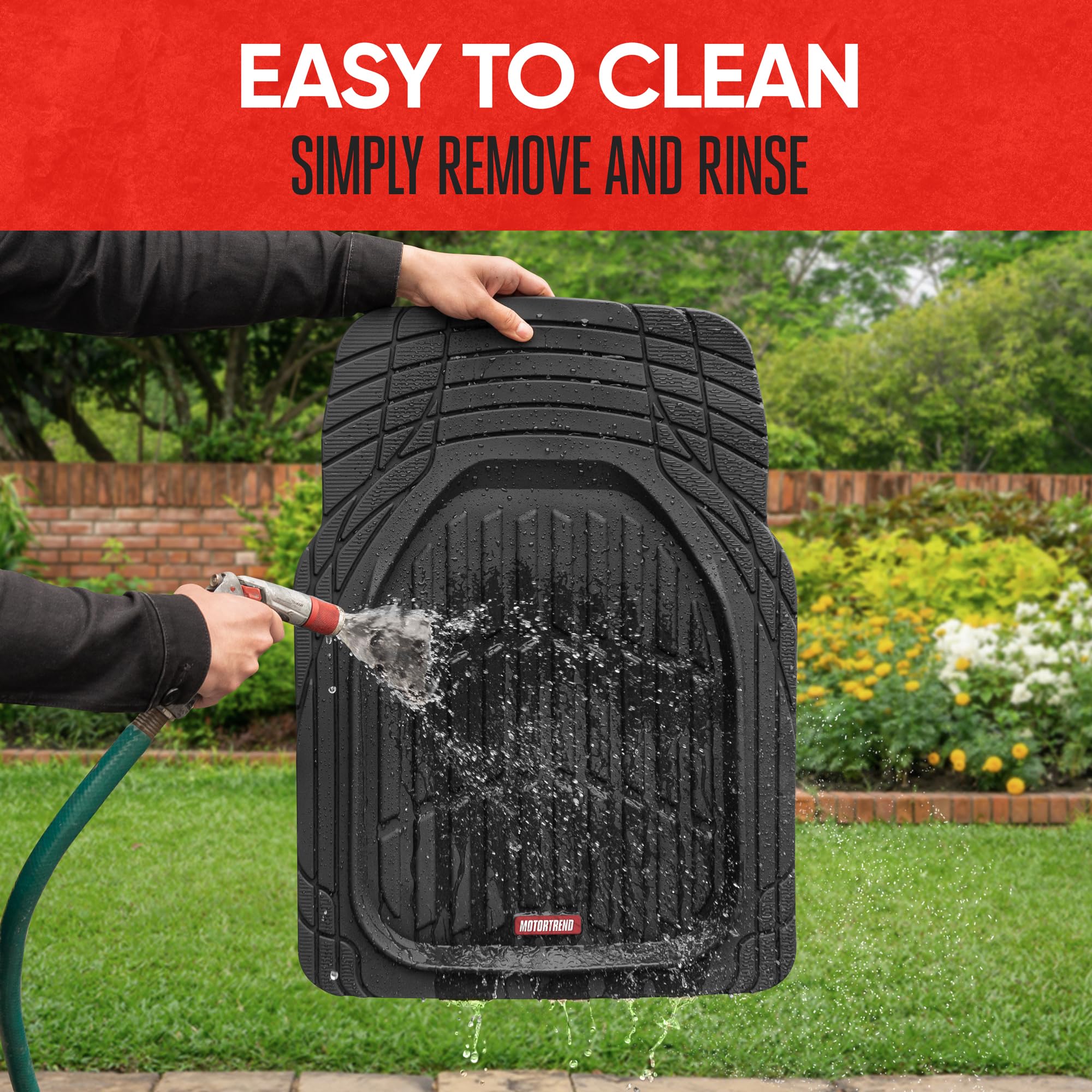 Motor Trend FlexTough mats shield interior from snow, rain, and mud.