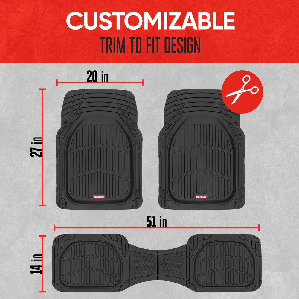 Motor Trend FlexTough trim-to-fit design adapts to most vehicles.