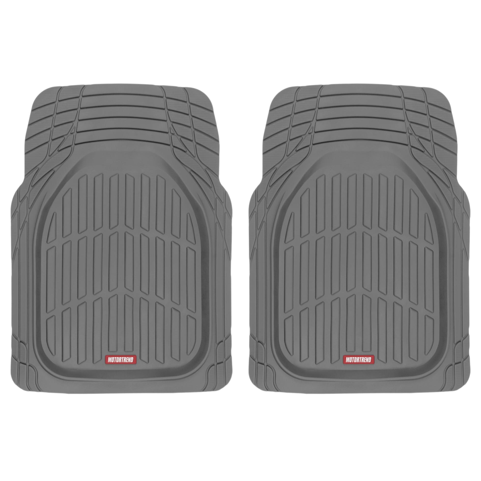 Motor Trend front mats gray FlexTough design offer all-weather protection.