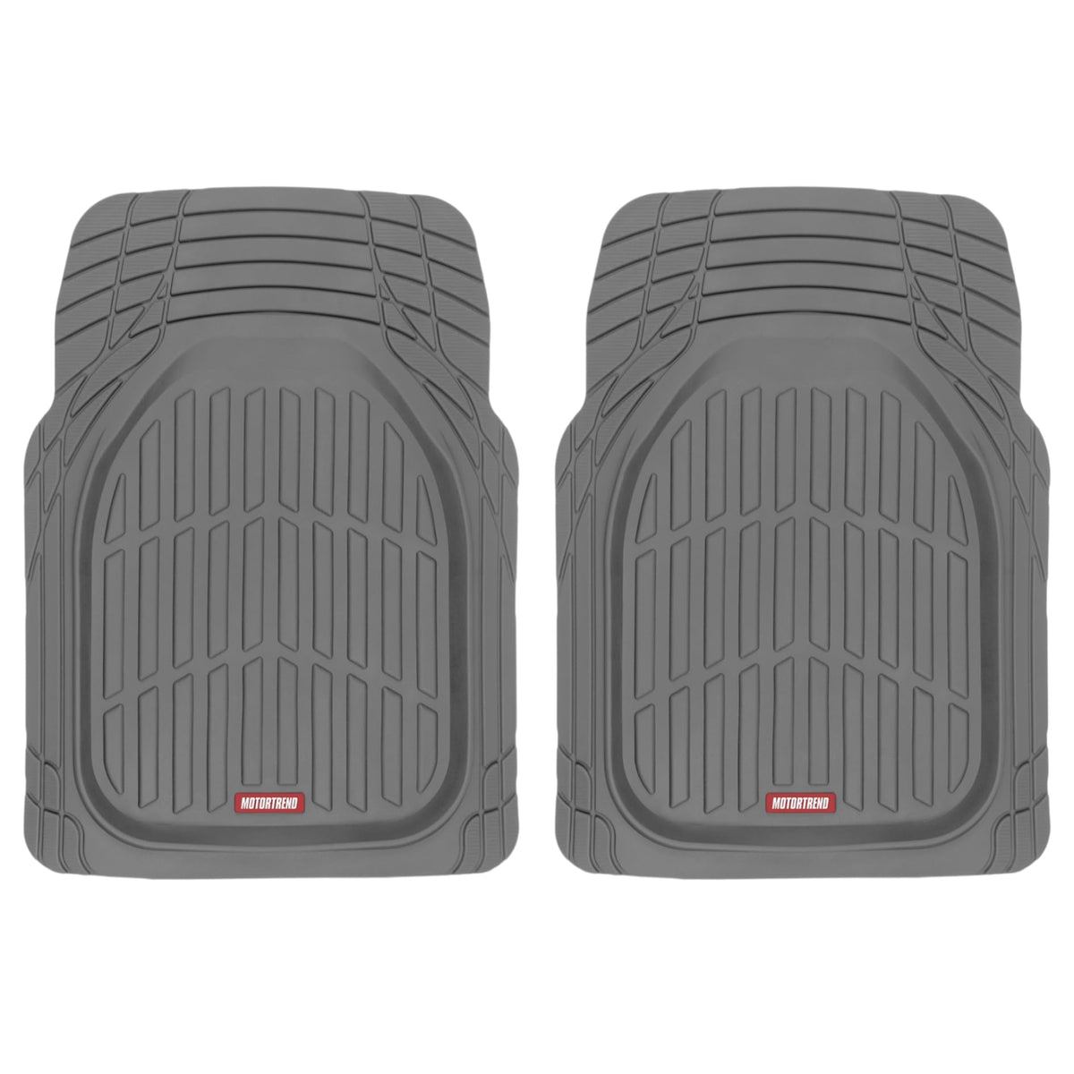 Motor Trend front mats gray FlexTough design offer all-weather protection.