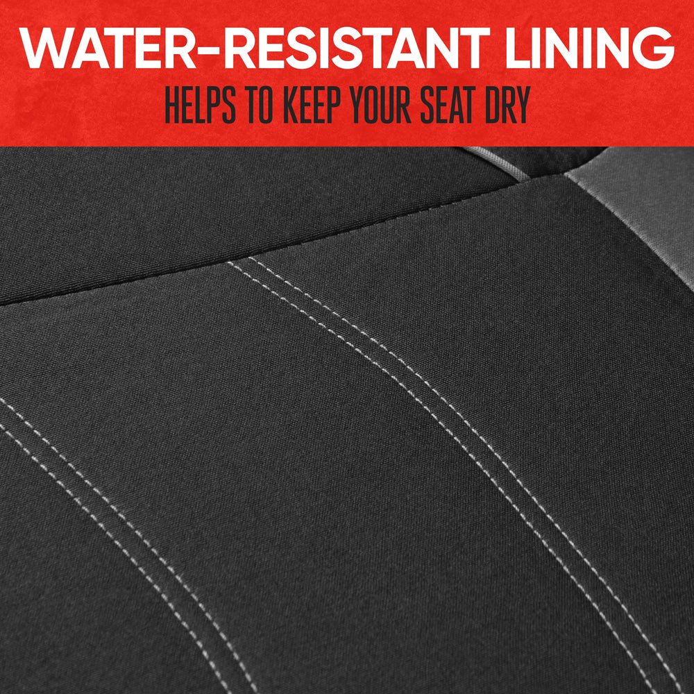 Motor Trend installation guide image showing quick setup for front seat covers.