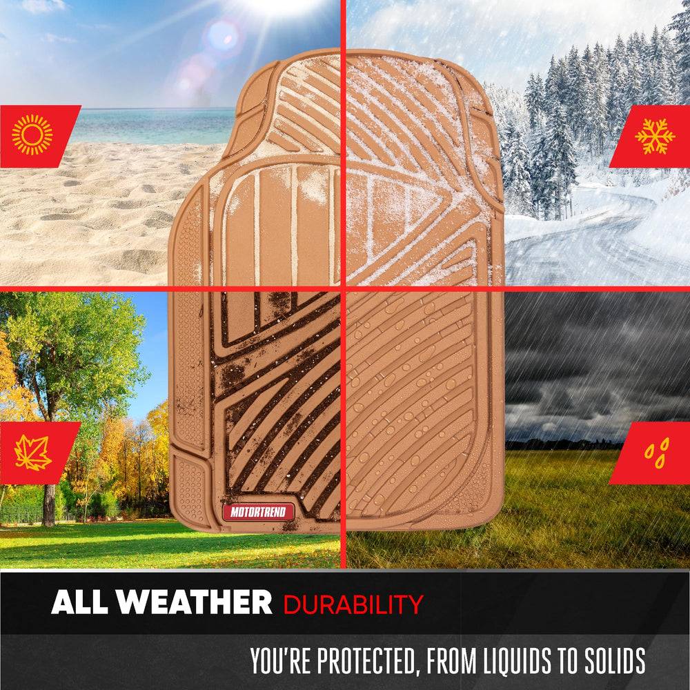 Motor Trend mats inside vehicle beige interior demonstrate practical protection.