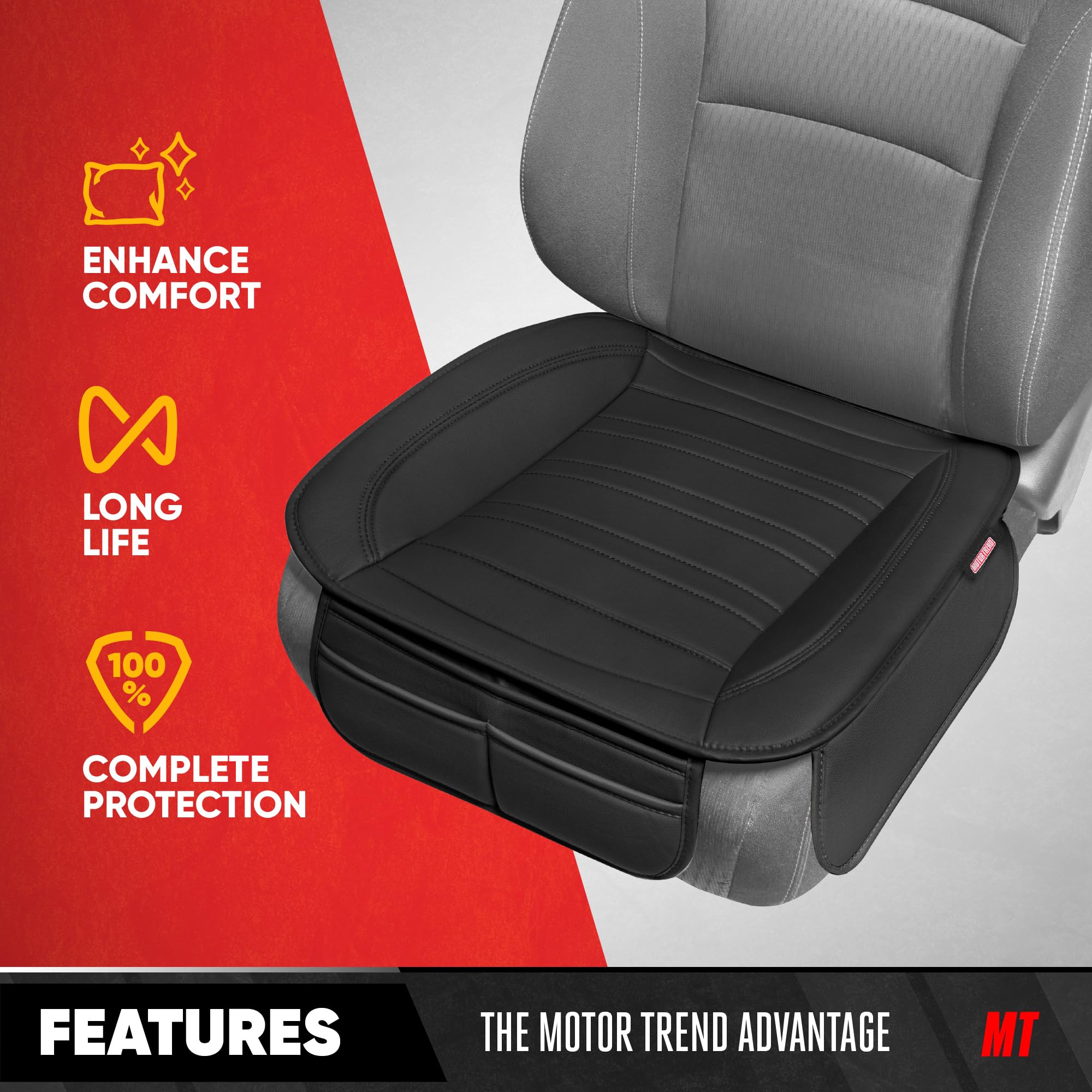 Motor Trend padded comfort cover adds cushioned support for daily seating