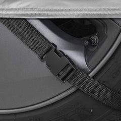 Motor Trend SafeKeeper elastic hem and straps secure against wind.