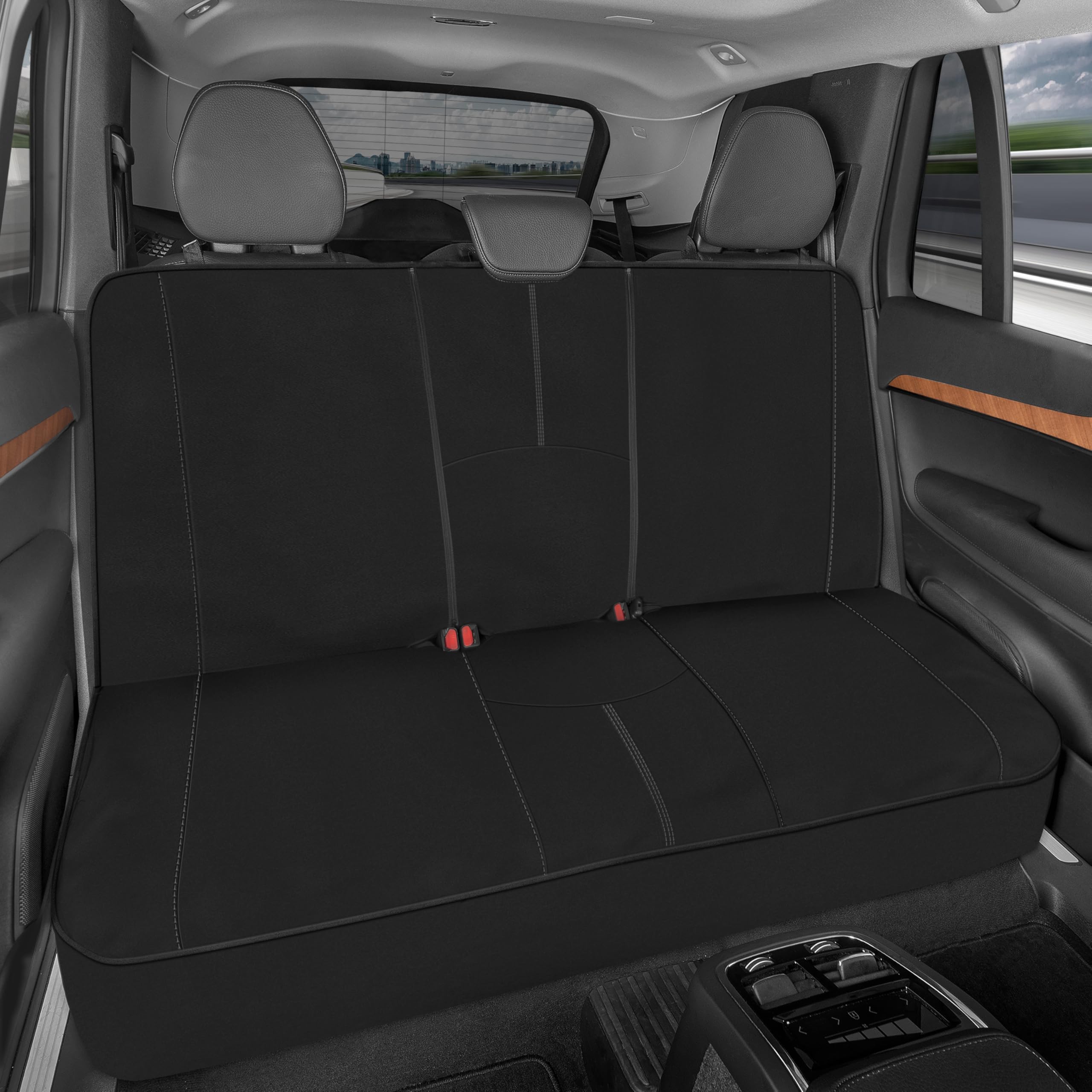 Motor Trend SpillGuard neoprene rear seat cover protecting car bench