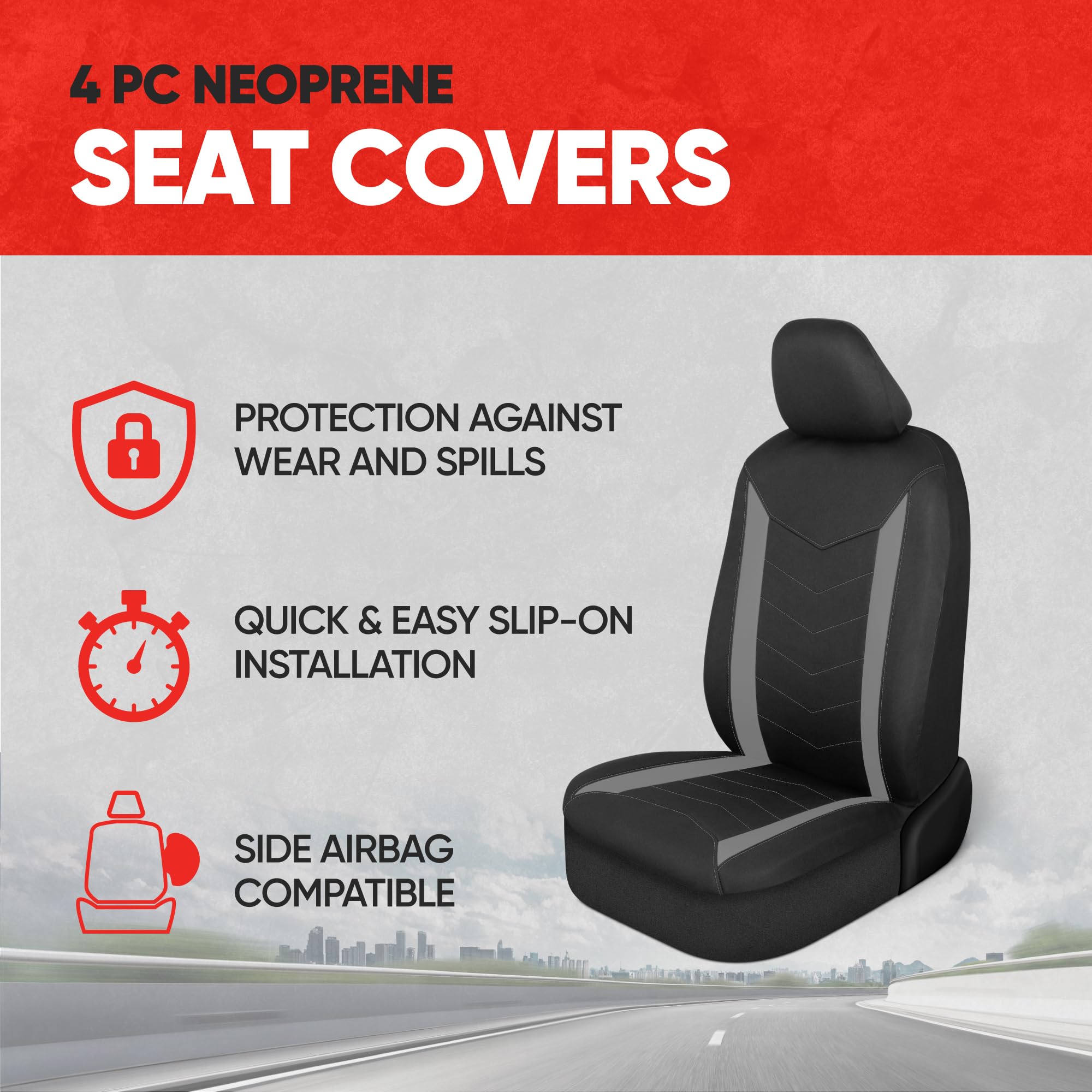 Motor Trend SpillGuard front seat cover shows universal-fit design for easy installation.