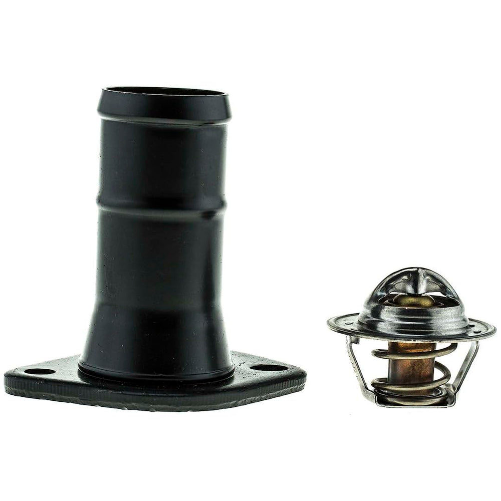 MotoRad thermostat kit 195 deg with gasket – side view, compact fit in engine bay.
