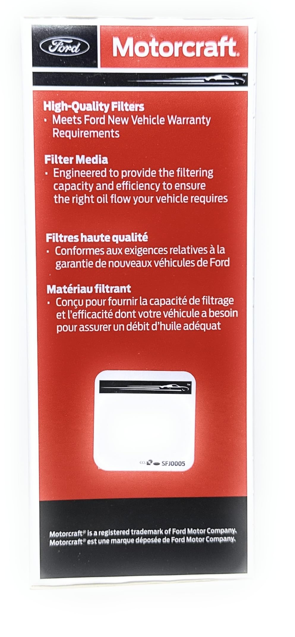 Motorcraft FL2062A compatibility graphic, highlights model fit for select vehicles.