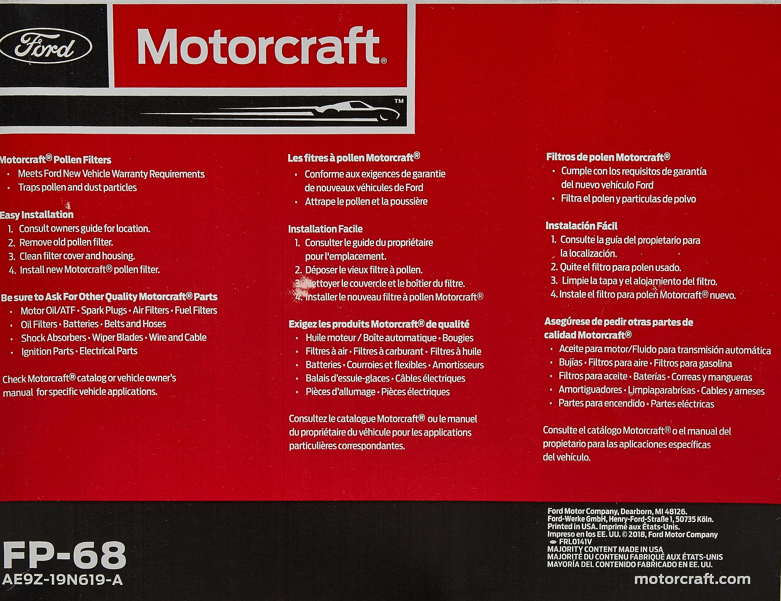 Motorcraft FP-68 original version packaging and labeling for easy identification.