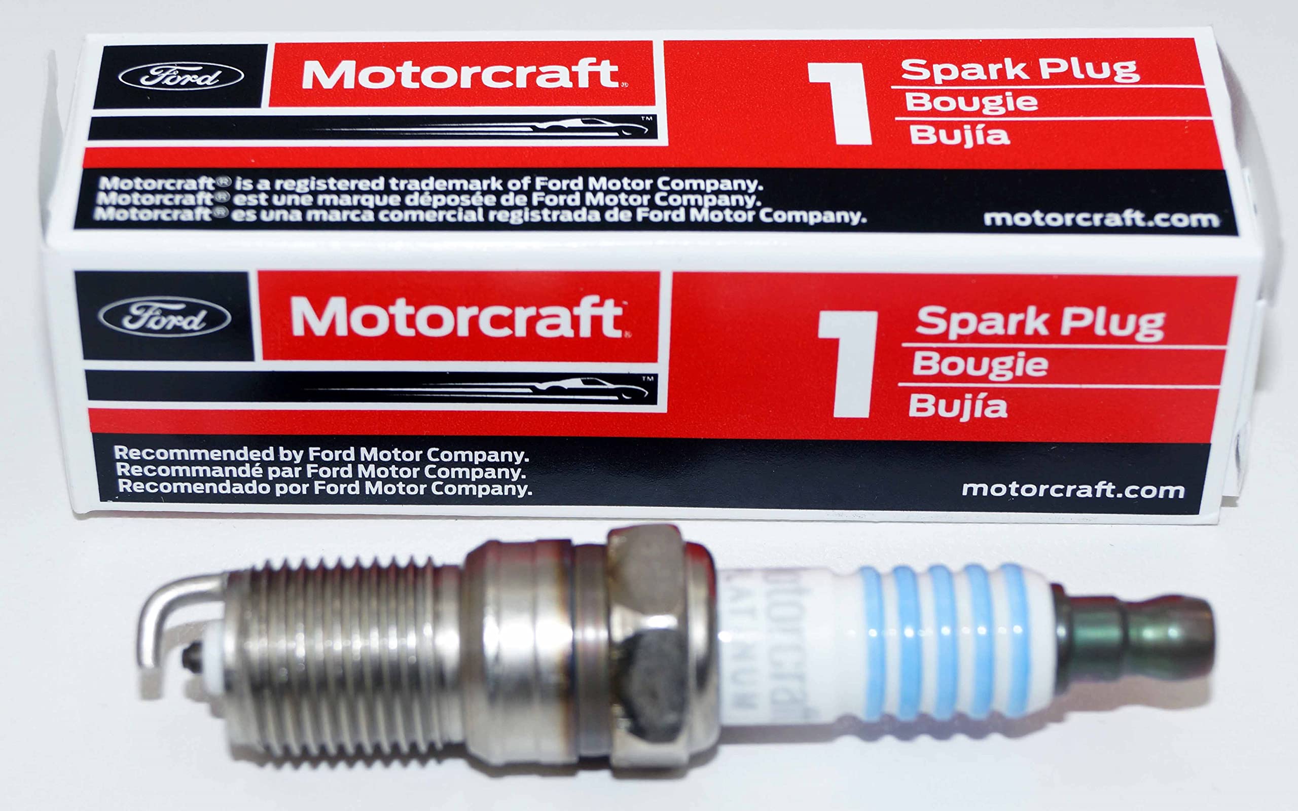 Motorcraft SP-479 spark plug side view highlights construction for durable performance