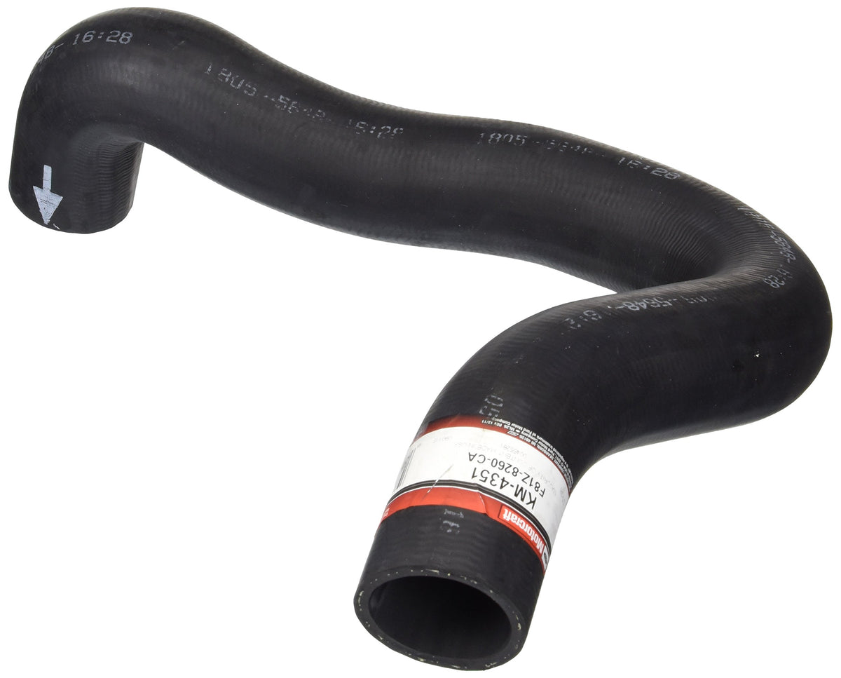 Motorcraft KM-4351 upper radiator hose close-up showing durable construction.