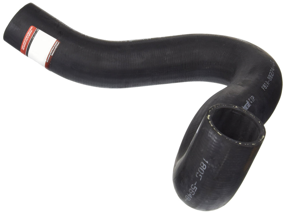 Motorcraft KM-4351 upper radiator hose installation view emphasizing reliability and life span.