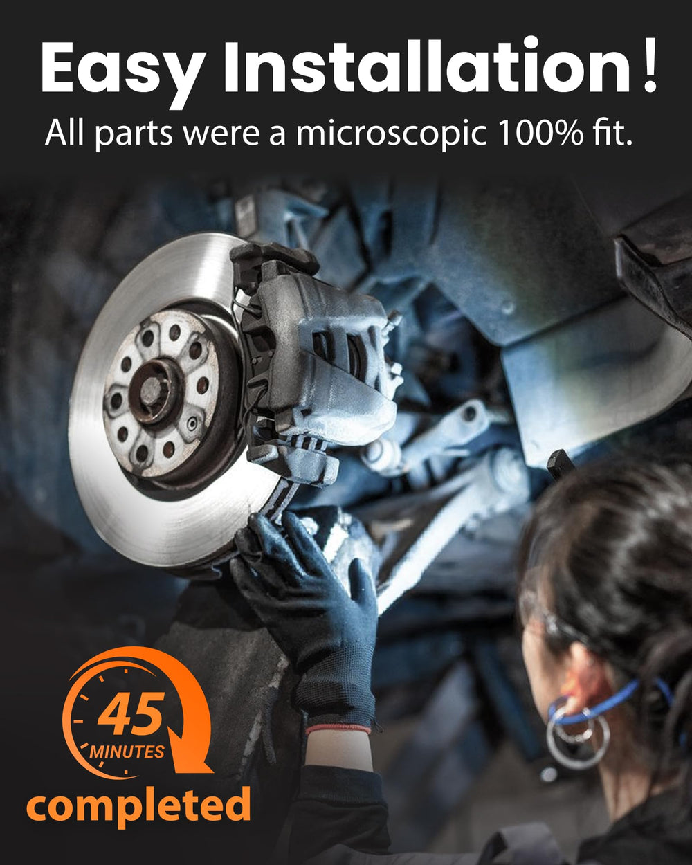 Motorevo four-pad front kit includes complete hardware for installation