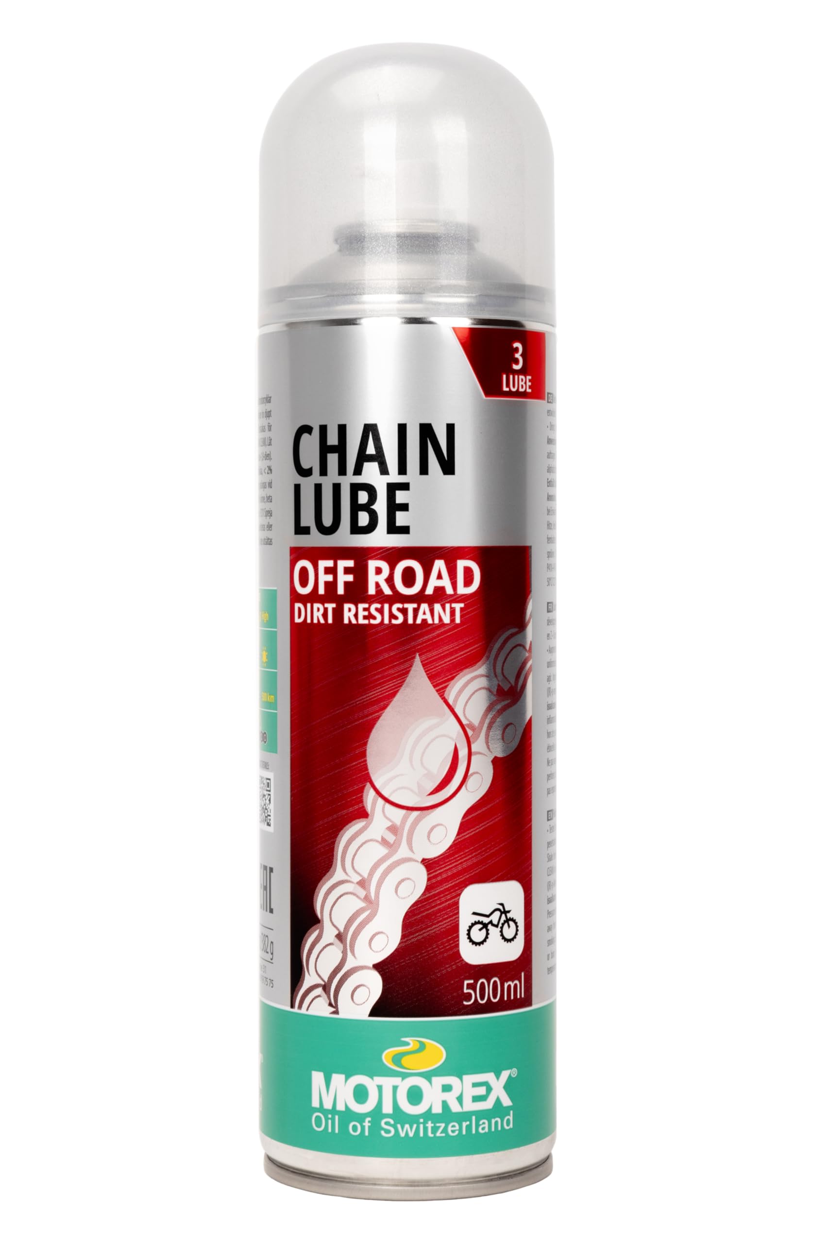Motorex Chain Lube 622 spray nozzle ensures precise application on high-torque bikes.