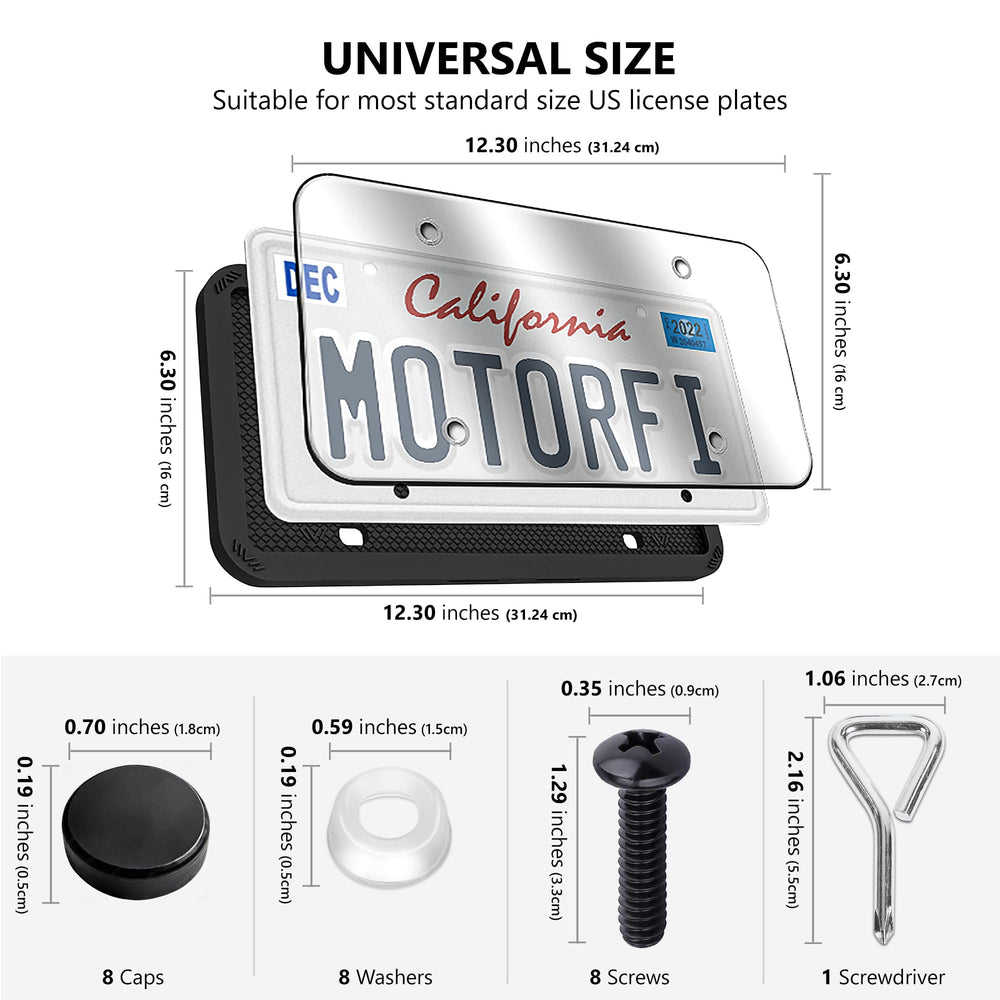 Clear polycarbonate covers on MotorFi frames preserve plate visibility