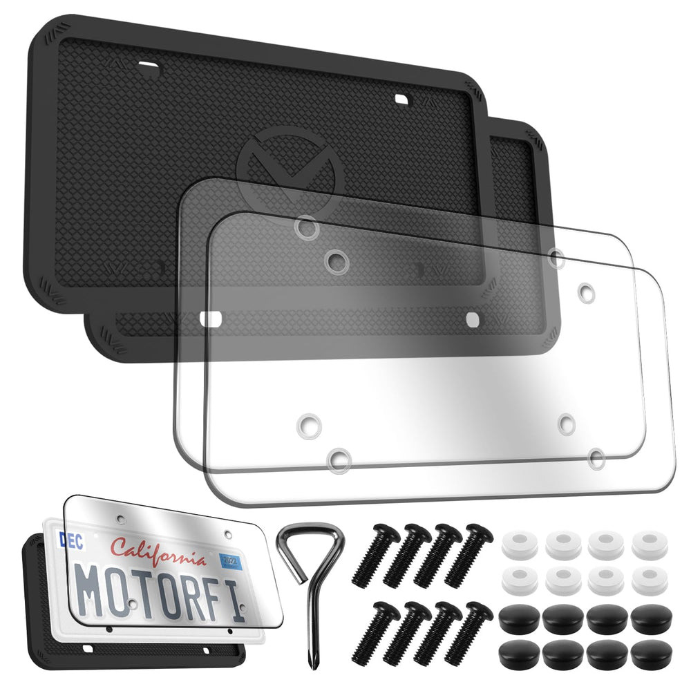 MotorFi silicone license frame with clear cover showing rust-proof protection for your plate
