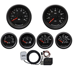 MOTOR METER RACING VD6 gauge set front view with black dial and red needle for classic dashboards.