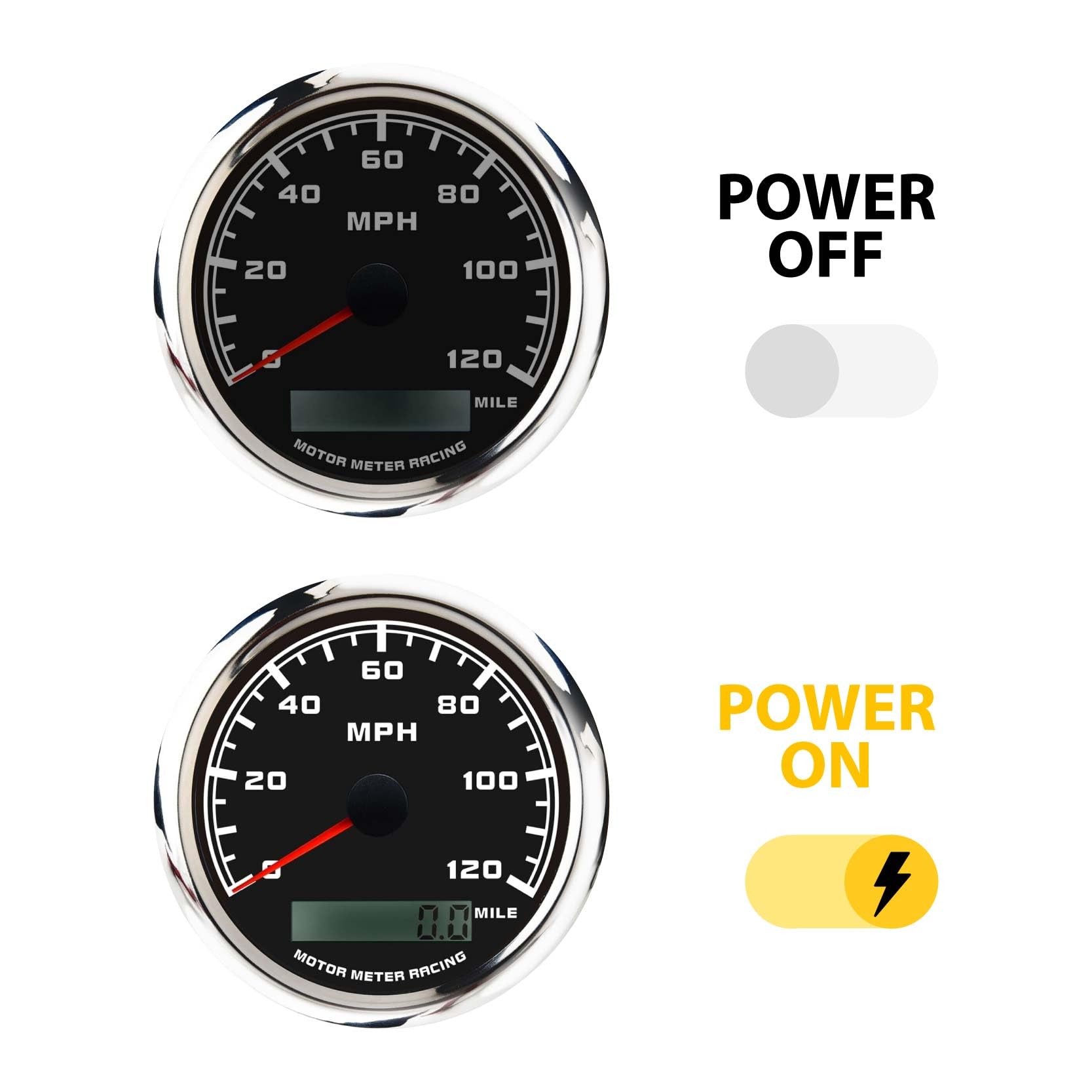 Motor Meter Racing W PRO 85mm tachometer front view for diesel and gas engine monitoring