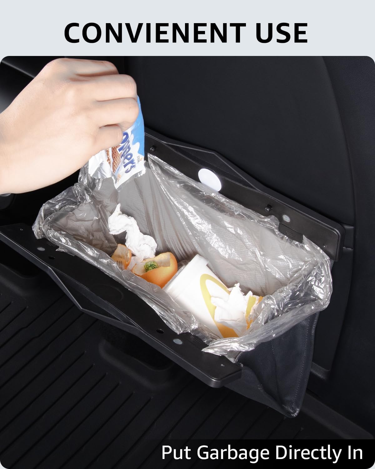 Motrobe Model Y backseat hanging bin keeps the rear area clean and organized.