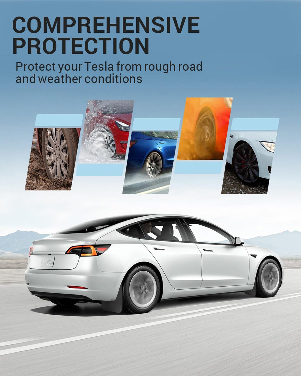 Motrobe mudflap edge profile ensures a sleek, secure fit for Model 3.