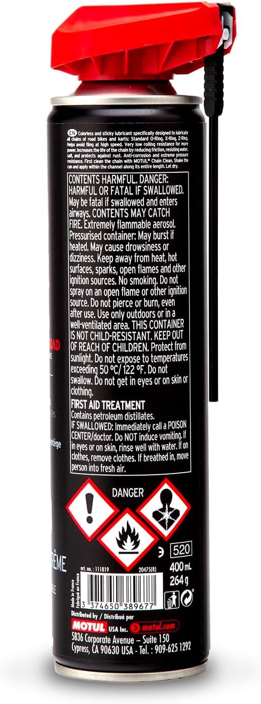 Motul C2 Chain Lube Road label detail highlighting product range