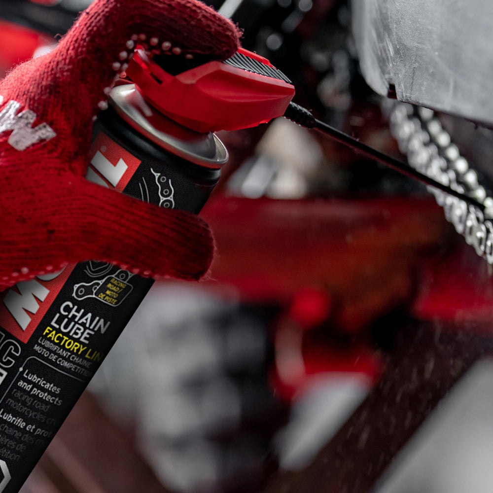 Motul MC Care C4 Anti-Corrosion protects chains from water and contaminants during demanding rides.