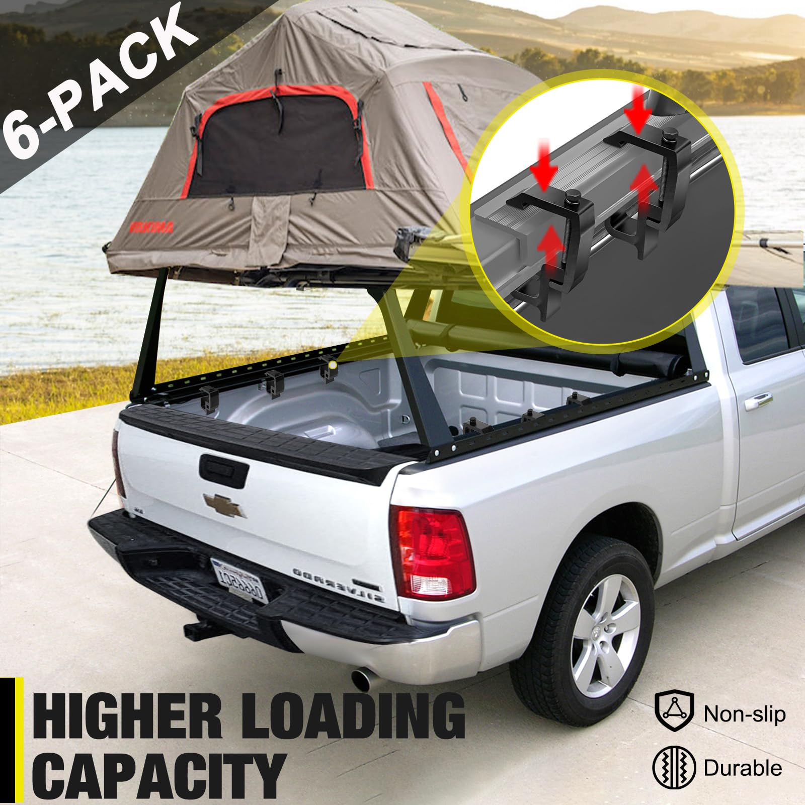 Moveland black powder-coated clamps blend with your truck and deter theft
