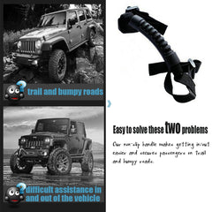 Moveland grab handle installed on a jeep wrangler roll bar