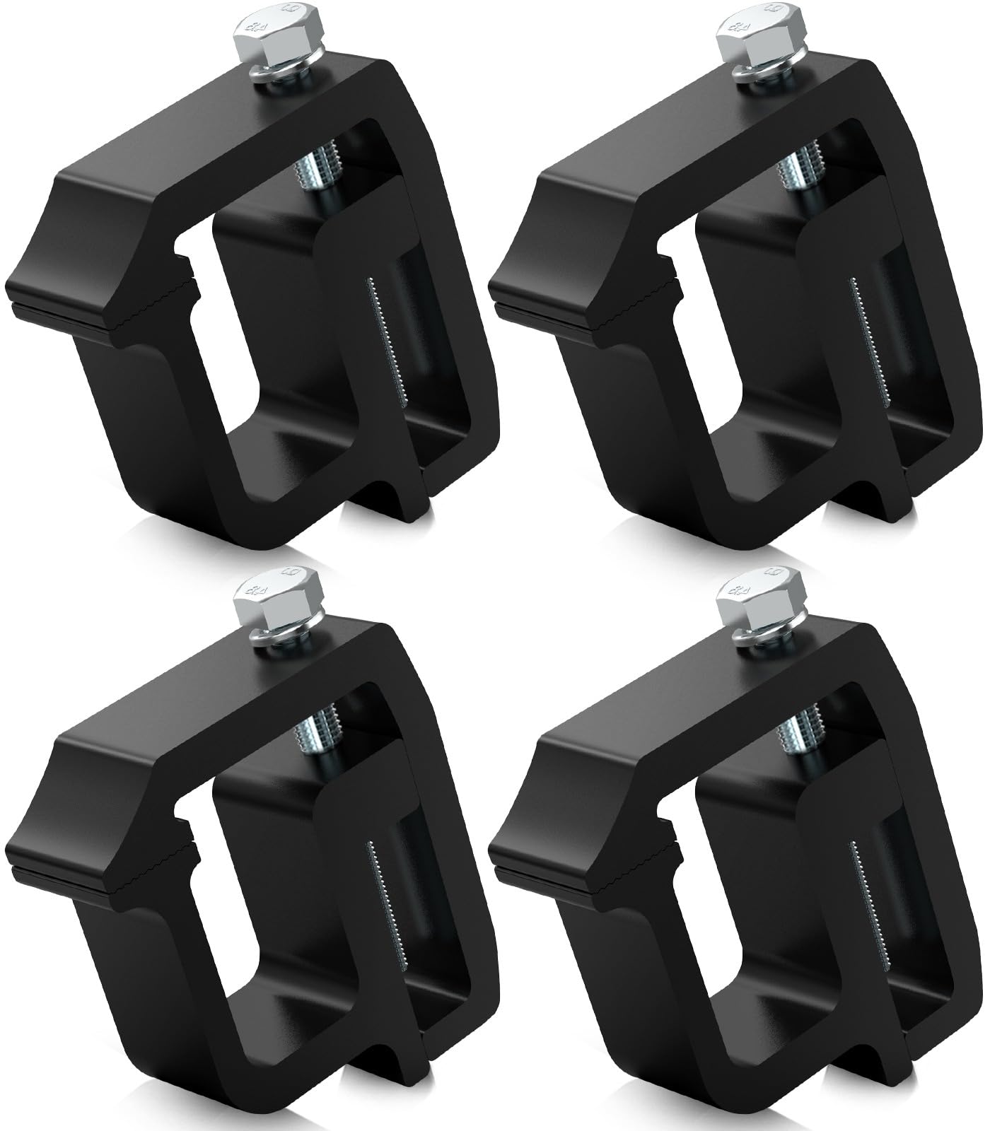 Moveland heavy-duty camper clamps pack, secure off-bed mounting without drilling for a stable truck top setup.