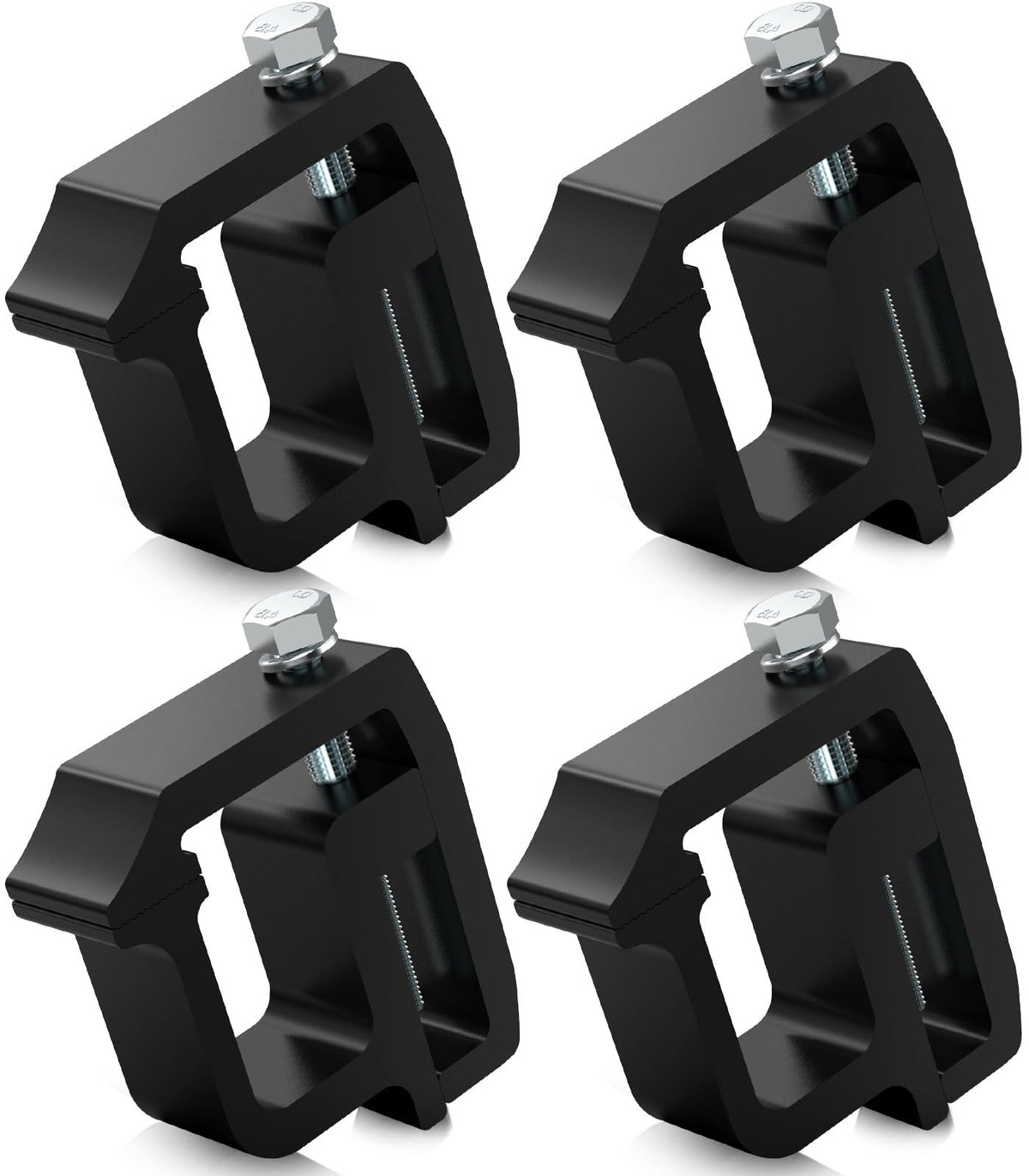 Moveland heavy-duty camper clamps pack, secure off-bed mounting without drilling for a stable truck top setup.