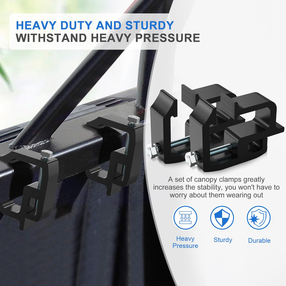 Moveland heavy-duty clamps resisting movement for rugged truck toppers.