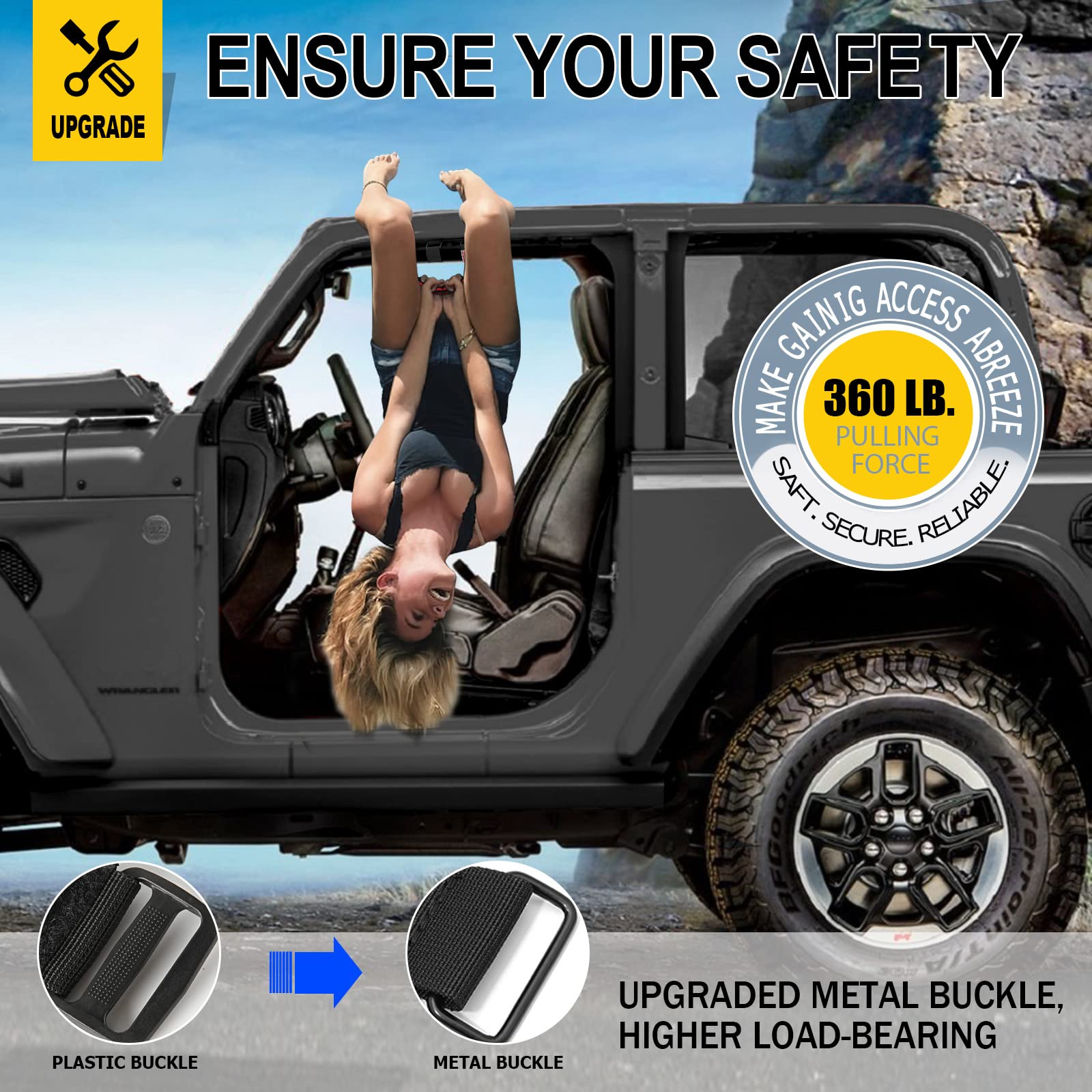 Moveland Jeep Wrangler roll-bar handle installed around a door opening.
