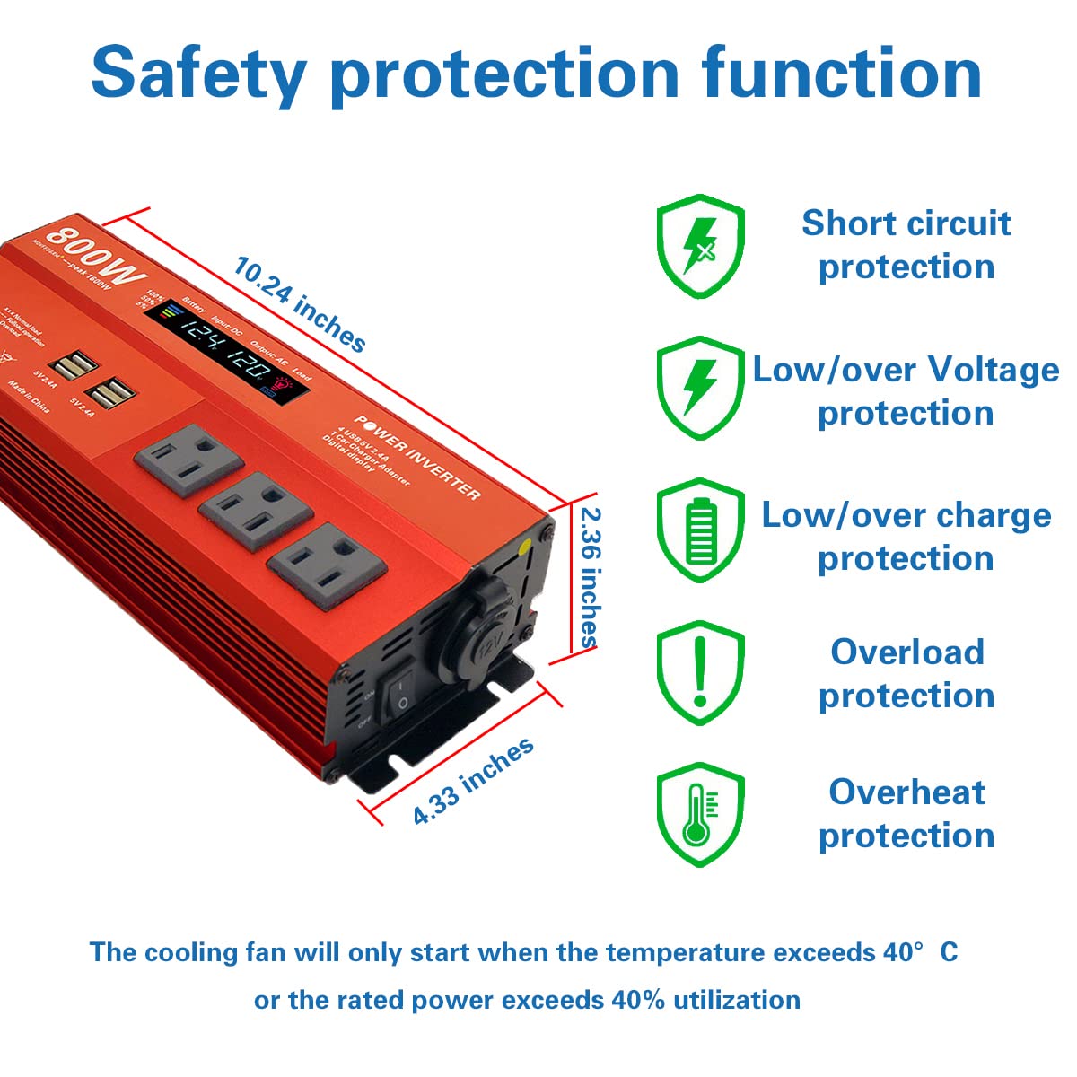 MOVFFGGRM inverter 4 USB ports easy charging for phones and tablets.