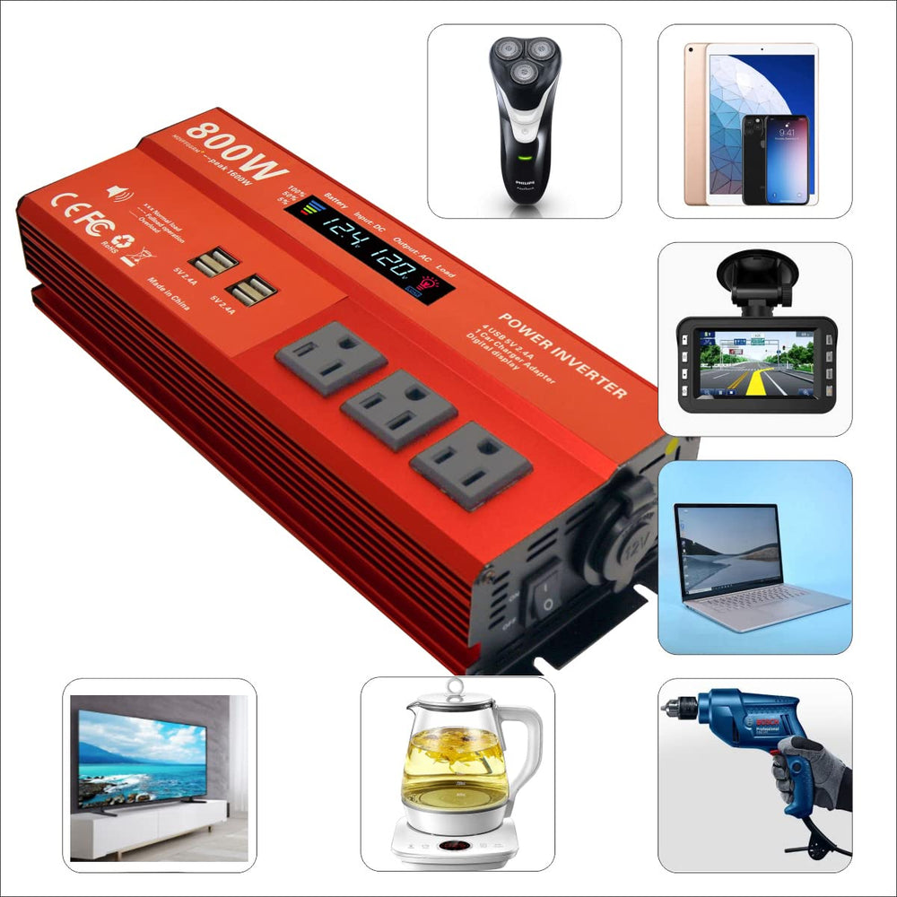MOVFFGGRM inverter LCD display shows real-time status and input output voltage.