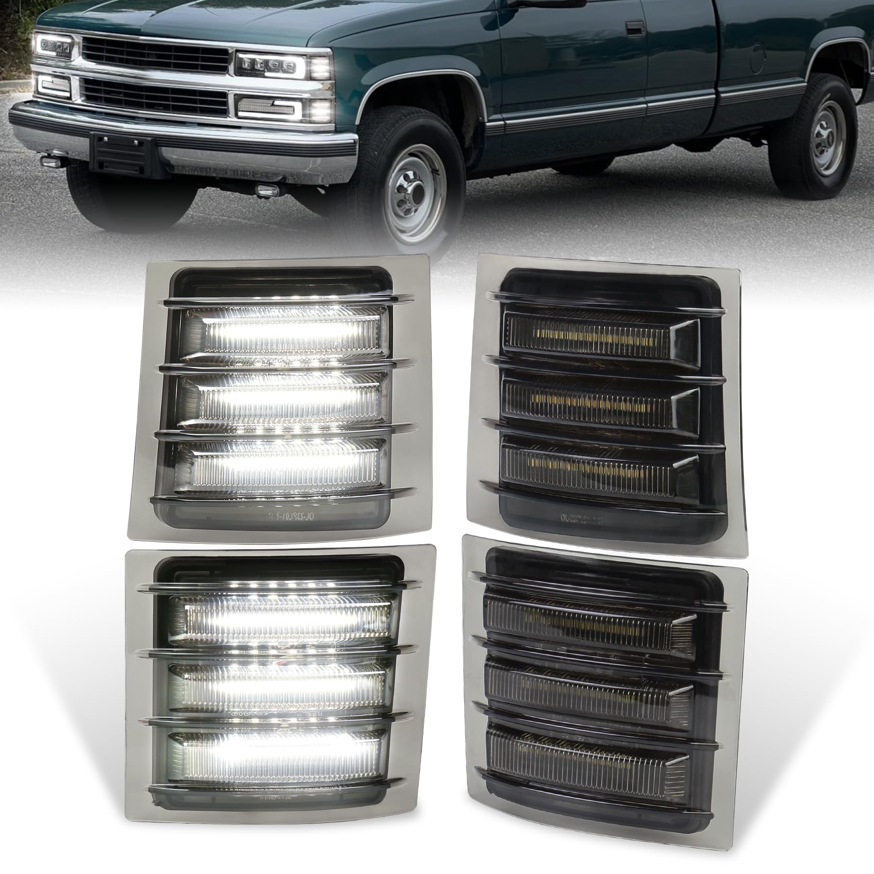 MOVOTOR LED front side-marker with smoked lens delivers bright 6000K white light.